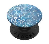 Snowflake Gray Blue Snow Frostwork Winter Christmas Lights PopSockets PopGrip Adhesivo