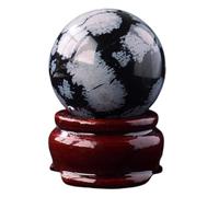 Snowflake Obsidian Crystal Ball, Office Decor Crystal Feng Shui Ball with Wooden Base, Stone Sphere Prop for Home Decor Crystal Grid,4~4.5cm