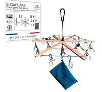 Snowflake Secador de Ropa Plegable con 18 Pinzas de Acero Inoxidable, Bolsa para Pinzas de Ropa, 2 Mosquetones. Tendedero Calcetines para lencería, Ropa Interior, Accesorios de Viaje Made in France