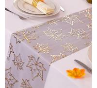 Snowkingdom Fall Table Runners, Gold Maple Leaves Thanksgiving Table Decorations for Autumn Harvest Sequin Glitter Lightweight Black Thin Mesh Sparkle Farmhouse Dining Party Decor 120 Inch