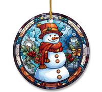 Snowman Ceramic Ornament in Stained Glass Patterns Christmas Ceramic Hanging Ornament Christmas Tree Ornament for Home Decors