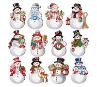 Snowman Ornaments, Tree Decorations, 3.14 Inches Wooden Pendant, Set of 12 Cute Holiday Long Lasting Use Lightweight, Hanging Decor for Winter, Party, Wall, Christmas and Birthday