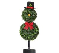 Snowman Pot Tree - 80 cm Faux Greenery Holiday Sculpture, Decorative Ribbon Top Hat Accent | Garden Terrace Decor For Winter Party House Shopyard Balcony Outdoor Celebration Festive Arrangement