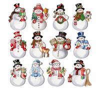 Snowman Tree Ornament, 12 Piece Hangable Pendant Set, Cute Wooden Holiday Decor, 3.15 Inches, Festive Winter Accessory, for Christmas Tree, Party, Window, Wall, Birthday Celebration