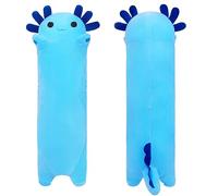 SNOWOLF Cojín Largo de Peluche de Axolotl, Juguete de Peluche Suave Kawaii de Peluche, Adorable cojín de Abrazo para niños (90 cm, Azul)