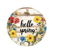 Snowsun Letrero de hojalata redondo de metal retro con texto en inglés "Hello Spring" para valla al aire libre, patio, decoración del hogar, 8 x 8 pulgadas