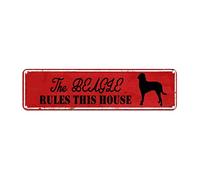 snowsun Letrero de metal con el texto en inglés "The Beagle Rules This House", estilo vintage, retro, de aluminio, para el hogar, cocina, jardín, pared, pub, club, decoración de 4 x 16 pulgadas