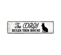snowsun Letrero de metal con el texto en inglés "The Corgi Rules This House", estilo retro, de aluminio, para el hogar, cocina, jardín, pared, no se decolora, decoración divertida, 10,2 x 40,6 cm