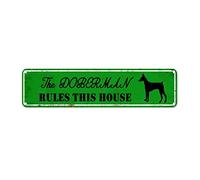 snowsun Letrero de metal con el texto en inglés "The Doberman Rules This House", estilo retro, de aluminio, para el hogar, cocina, jardín, pared, resistente a los rayos UV, decoración de pub y club, 4