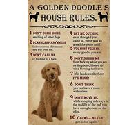 Snowsun Letrero de metal con texto en inglés "A Golden Doodle House Rules" - Letrero vintage de estaño retro de aluminio para cocina, hogar, oficina, bar, cafetería, decoración de 8 x 12 pulgadas