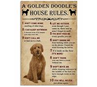 snowsun Letrero de metal con texto en inglés "A Golden Doodle's House Rules" - Letrero vintage divertido retro de aluminio para el hogar, granja, jardín, garaje al aire libre, 8 x 12 pulgadas