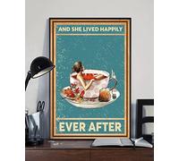 Snowsun Letrero de metal con texto en inglés "And She Lived Happily Ever After Tea Lover" - Letrero de estaño para decoración de pared para el hogar, jardín, bar, sala de estar al aire libre, 8 x 12