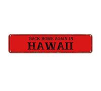 snowsun Letrero de metal con texto en inglés "Back Home Again in Hawaii", estilo retro, de aluminio, para cocina, hogar, jardín, pared, bar, cafetería, decoración de 4 x 16 pulgadas