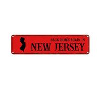 snowsun Letrero de metal con texto en inglés "Back Home Again in New Jersey", retro, de aluminio, para cocina, hogar, jardín, pared, bar, cafetería, decoración de 10 x 40 cm