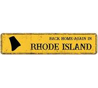 snowsun Letrero de metal con texto en inglés "Back Home Again in Rhode Island", estilo retro, de aluminio, para cocina, hogar, jardín, pared, bar, cafetería, decoración de 10 x 40 cm