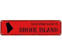 snowsun Letrero de metal con texto en inglés "Back Home Again in Rhode Island", estilo retro, de aluminio, para cocina, hogar, jardín, pared, bar, cafetería, decoración de 10 x 40 cm
