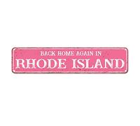 snowsun Letrero de metal con texto en inglés "Back Home Again in Rhode Island", estilo retro, de aluminio, para cocina, hogar, jardín, pared, bar, cafetería, decoración de 10 x 40 cm