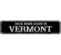 snowsun Letrero de metal con texto en inglés "Back Home Again in Vermont", estilo retro, de aluminio, para cocina, hogar, jardín, pared, bar, cafetería, decoración de 10 x 40 cm