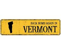 snowsun Letrero de metal con texto en inglés "Back Home Again in Vermont", estilo retro, de aluminio, para cocina, hogar, jardín, pared, bar, cafetería, decoración de 10 x 40 cm