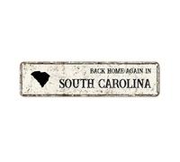 snowsun Letrero de metal con texto en inglés "Back Home Again South Carolina", estilo retro, de aluminio, para cocina, hogar, jardín, pared, bar, cafetería, decoración de 4 x 16 pulgadas
