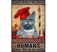 Snowsun Letrero de metal con texto en inglés "Baking Makes Me Happy Humans Make My Head Hurtmetal", letreros de cocina vintage, decoración de pared, divertidos letreros de estaño, decoración de bar
