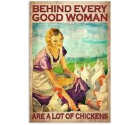 Snowsun Letrero de metal con texto en inglés "Behind Every Good Woman are A Lot of Chickens", estilo vintage, para decoración de pared para el hogar, jardín, bar, sala de estar al aire libre, 8 x 12