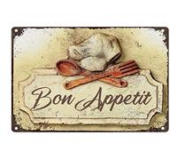 Snowsun Letrero de metal con texto en inglés "Bon Appetit Funny Retro Vintage Aluminum Sign for Home Garden Coffee Wall Decor Metal Tin Sign 8 x 12 pulgadas