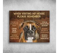 Snowsun Letrero de metal con texto en inglés "Boxer Dog When Visiting My House Please Remember" de aluminio, estilo retro, para el hogar, jardín, oficina, decoración de pared, 8 x 12 pulgadas