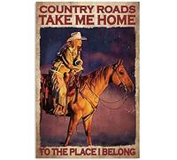 Snowsun Letrero de metal con texto en inglés "Country Roads Take Me Home To The Place I Belong", divertido letrero retro vintage de aluminio para el hogar, jardín, café, decoración de pared, letrero