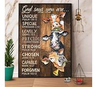 snowsun Letrero de metal con texto en inglés "Cows God Says You Are Unique Special Lovely Precious Strong Chosen", letrero vintage divertido retro de aluminio para el hogar, granja, jardín, oficina al