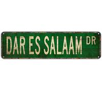 snowsun Letrero de metal con texto en inglés "DAR ES SALAAM DR", estilo vintage, retro, placa de aluminio, para dormitorio, cocina, jardín, pared, bar, club, café, decoración del hogar, 10.2 x 40.6 cm