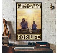 Snowsun Letrero de metal con texto en inglés "Father and Son Fishing Partners for Life fish" divertido retro vintage letrero de aluminio para el hogar, jardín, café, decoración de pared, letrero de