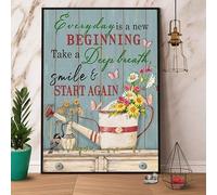 Snowsun Letrero de metal con texto en inglés «Gardening Take A Deep Breath Smile and Start Again» de estilo vintage, letrero divertido para decoración de pared para el hogar, jardín, bar, sala de