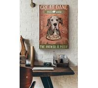 Snowsun Letrero de metal con texto en inglés "Great Dane Pizza House The Answer Is Pizza", de aluminio, estilo vintage, para decoración de pared del hogar, jardín, oficina, 8 x 12 pulgadas