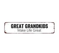 snowsun Letrero de metal con texto en inglés "Great Grandkids Make Life Great", estilo retro, letrero de aluminio para dormitorio, cocina, jardín, pared, pub, club, café, decoración de 4 x 16 pulgadas