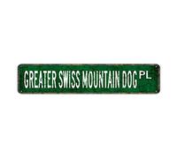 snowsun Letrero de metal con texto en inglés "Greater Swiss Mountain Dog", estilo retro, de aluminio, para cocina, hogar, jardín, pared, bar, cafetería, decoración de 4 x 16 pulgadas