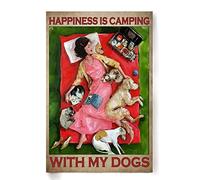 Snowsun Letrero de metal con texto en inglés "Happiness Is Camping With My Dogs" de aluminio, estilo retro, para decoración de pared del hogar, jardín, oficina, 8 x 12 pulgadas