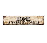 snowsun Letrero de metal con texto en inglés "Home is Where My Corgi is", estilo retro, letrero de aluminio para cocina, hogar, jardín, pared, bar, cafetería, decoración de 4 x 16 pulgadas