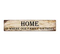 snowsun Letrero de metal con texto en inglés "Home is Where Our Family Gathers", estilo retro, letrero de aluminio para cocina, hogar, jardín, pared, bar, cafetería, decoración de 10 x 40 cm