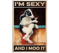 Snowsun Letrero de metal con texto en inglés "I aM Sexy And I Moo It Cow", divertido letrero retro vintage de aluminio para decoración de pared de café, 8 x 12 pulgadas