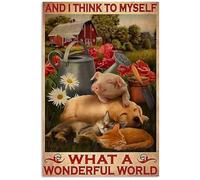 Snowsun Letrero de metal con texto en inglés "I Think to Myself That A Wonderful World The Farm" - Letrero de aluminio retro vintage para decoración de pared de hogar, jardín, café, decoración de