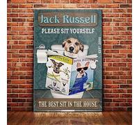 Snowsun Letrero de metal con texto en inglés "Jack Russell Dog Please Sit Yourself The Best Sit In The House", letrero vintage de estaño, letrero retro de aluminio para cocina, hogar, oficina, bar