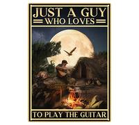 Snowsun Letrero de metal con texto en inglés "Just A Guy Who Loves to Play The Guitar", letrero de estaño vintage divertido para decoración de pared para el hogar, jardín, bar, sala de estar al aire
