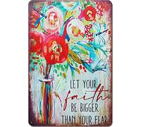 snowsun Letrero de metal con texto en inglés "Let Your Faith Be Bigger Than Your Fear", letrero vintage divertido retro de aluminio para el hogar, patio, jardín, bar, al aire libre, 8 x 12 pulgadas