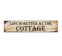 snowsun Letrero de metal con texto en inglés "Life is Better at The Cottage", estilo retro, de aluminio, para cocina, hogar, jardín, pared, bar, cafetería, decoración de 4 x 16 pulgadas