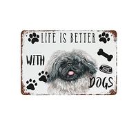 Snowsun Letrero de metal con texto en inglés "Life Is Better with Dogs" Shih Tzu, de aluminio, vintage, para decoración de pared de casa, jardín, oficina, 8 x 12 pulgadas