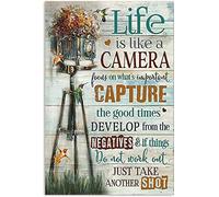 snowsun Letrero de metal con texto en inglés "Life Is Like A Camera Take Another Shot", vintage, divertido, retro, de aluminio, para el hogar, patio, jardín, bar, al aire libre, 8 x 12 pulgadas