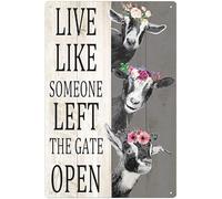Snowsun Letrero de metal con texto en inglés "Live Like Someone Left The Gate Open Goats" - Letrero vintage de estaño retro de aluminio para cocina, hogar, oficina, bar, cafetería, decoración de 8 x