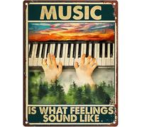 Snowsun Letrero de metal con texto en inglés "Music is What Feelings Sound Like Funny Retro Vintage Aluminum Sign for Home Garden Coffee Wall Decor Metal Tin Sign 8 x 12 pulgadas