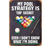 snowsun Letrero de metal con texto en inglés "My Pool Strategy Is Top Secret", estilo retro, de aluminio, para cocina, hogar, jardín, pared, bar, cafetería, decoración de 8 x 12 pulgadas
